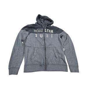 Y2K Style Hollister Surf Zip Hoodie Blue Logo Sweatshirt Women L